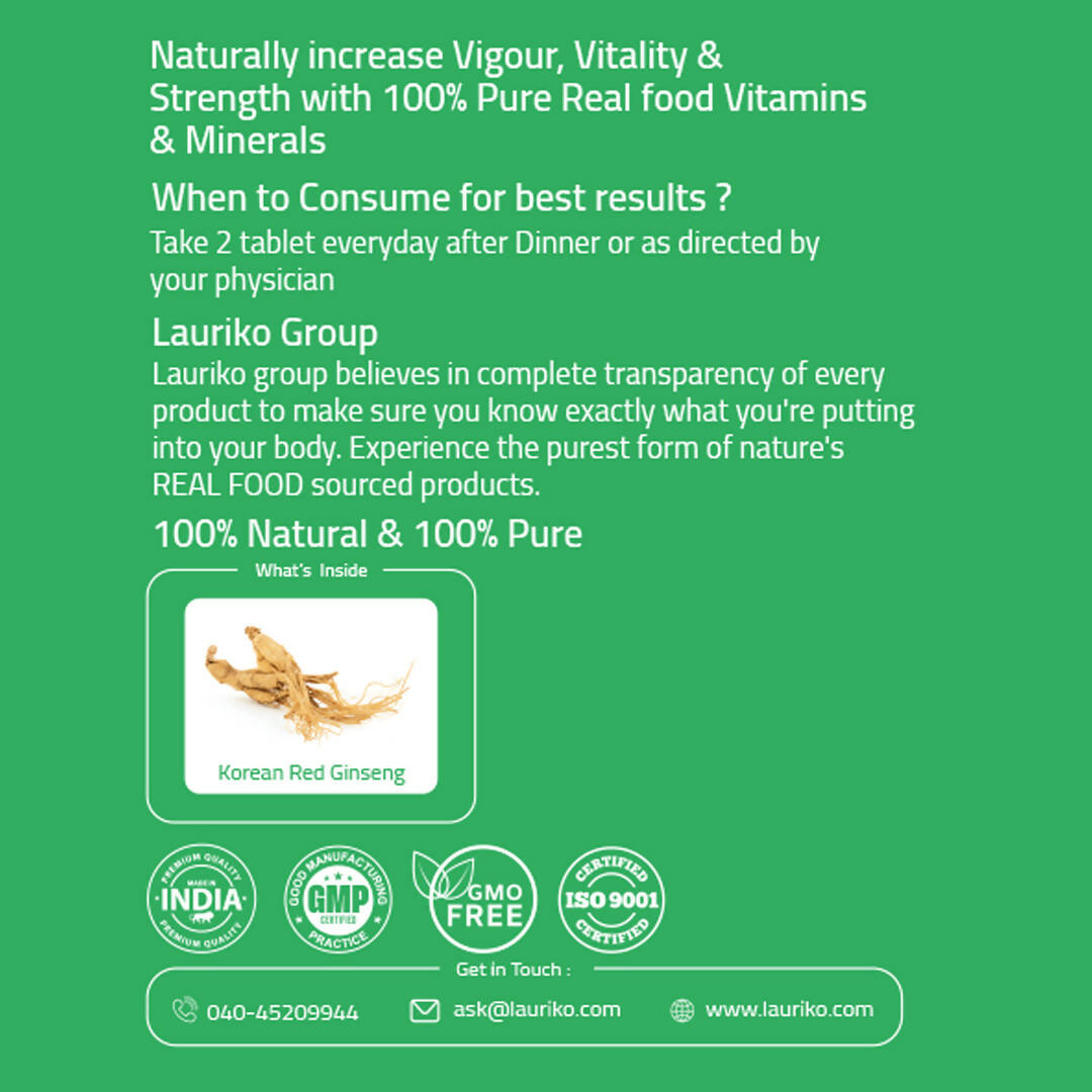 Laurik Koren Red Ginseng 1000Mg Tablets For Men | Natural Plant-Based Supplement For Energy & Stamina