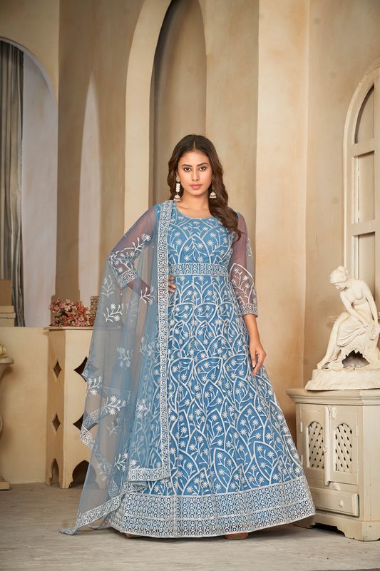 Aastha Sky with Net top fabric Santoon Net Bottom fabric