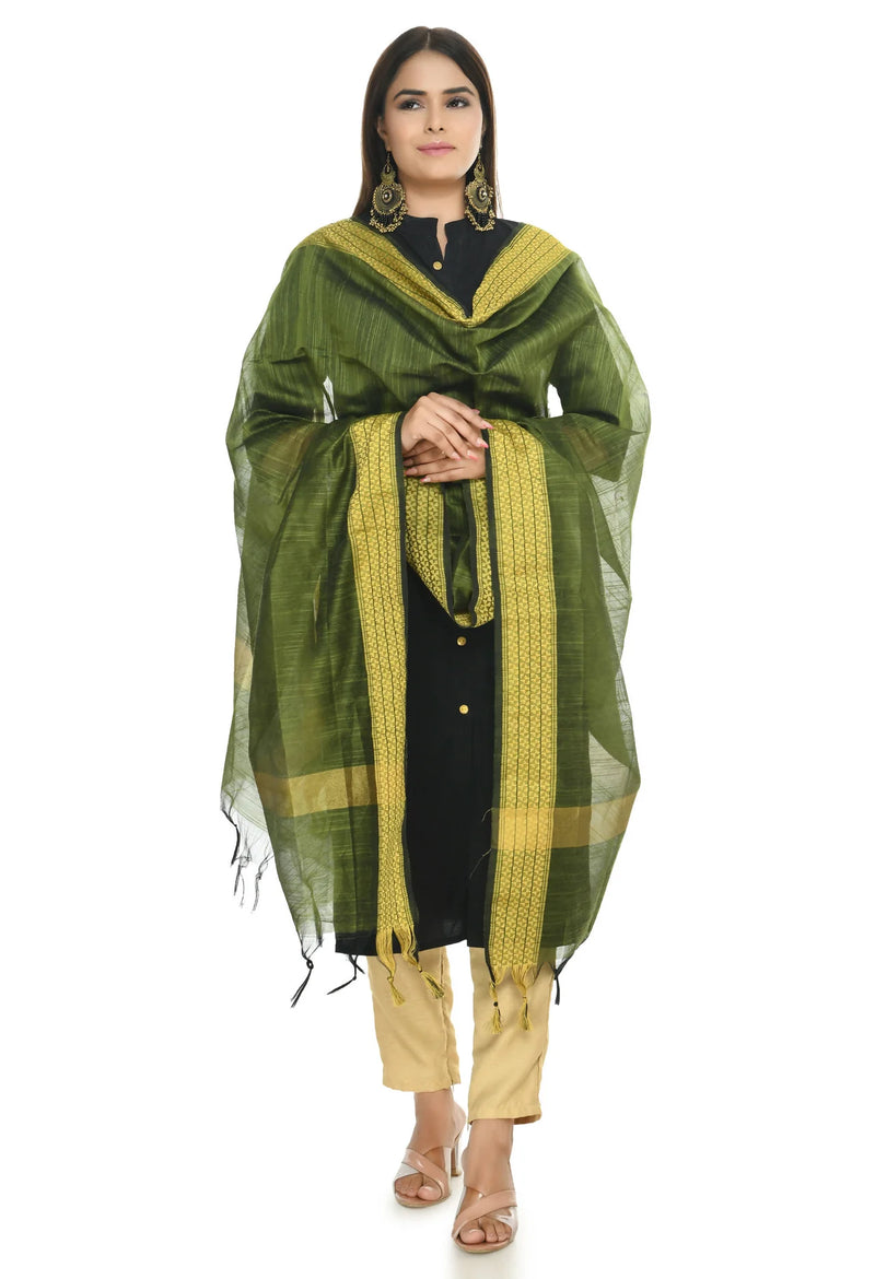 Mominos Fashion Moeza Handloom Cotton Mehndi Green Dupatta