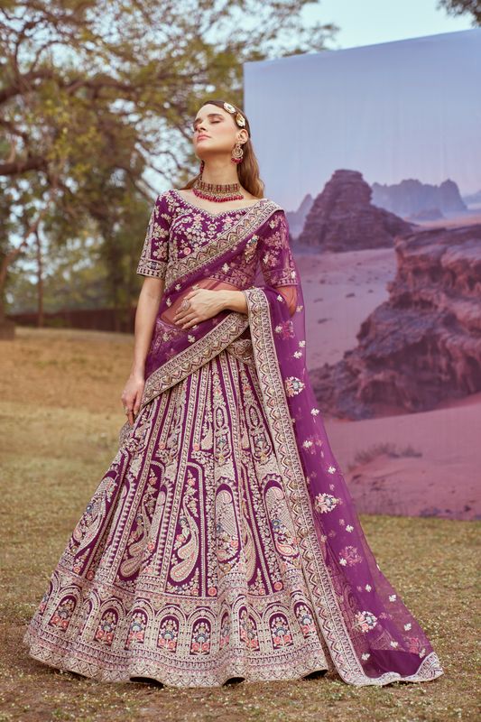 Aastha fashion Purple Organza lehanga blous Embroidery Work