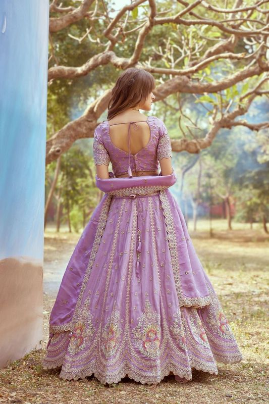 Aastha fashion Lavender Tissue lehanga blouse Embroidery Work
