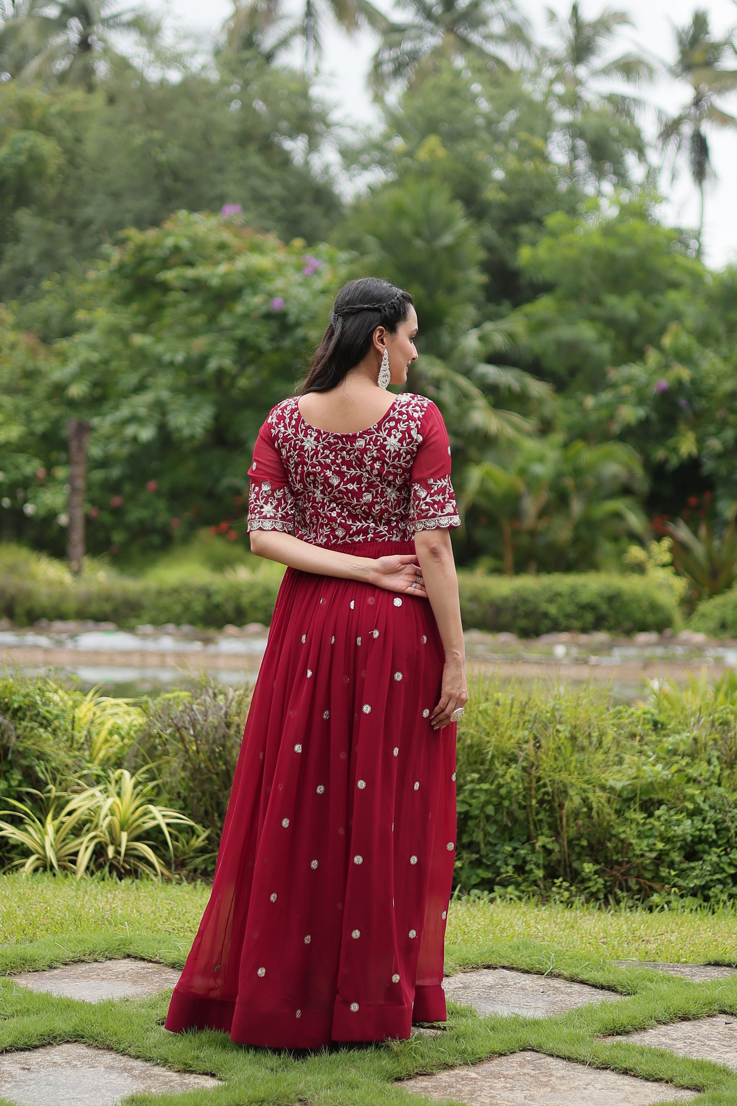 Aastha Maroon Faux Blooming with Gown Embroidery Zari Sequins-work