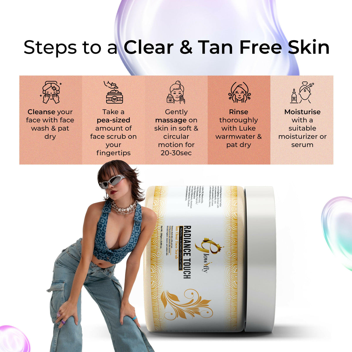 Glowifly Radiance Touch Tan Clear Face Exfoliating Scrub - Papaya Scrub for Face