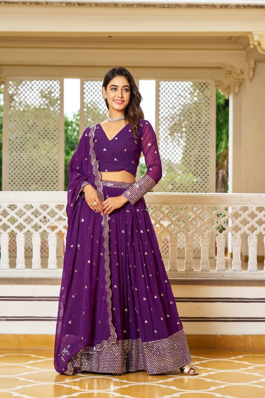 Aastha fashion Purple Faux Georgette lehanga blouse fabric Glamorous Festival Lehenga Choli Lehenga Collection