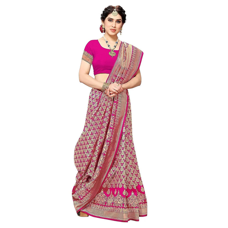 Vamika Pink Banarasi Jacquard Weaving Saree