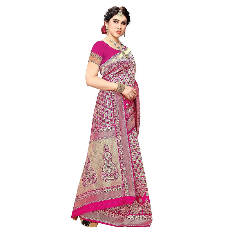 Vamika Pink Banarasi Jacquard Weaving Saree