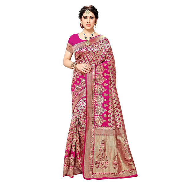 Vamika Pink Banarasi Jacquard Weaving Saree