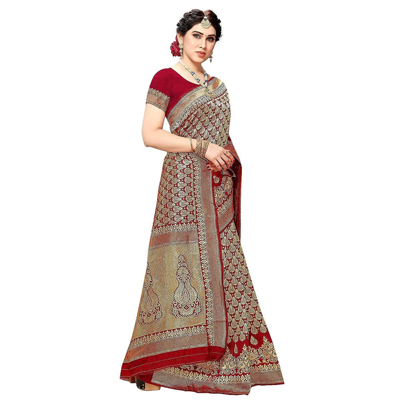 Vamika Red Banarasi Jacquard Weaving Saree