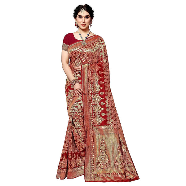 Vamika Red Banarasi Jacquard Weaving Saree