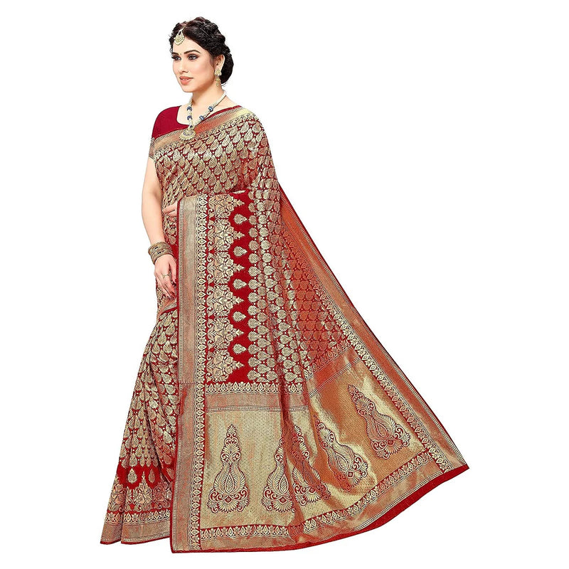 Vamika Red Banarasi Jacquard Weaving Saree