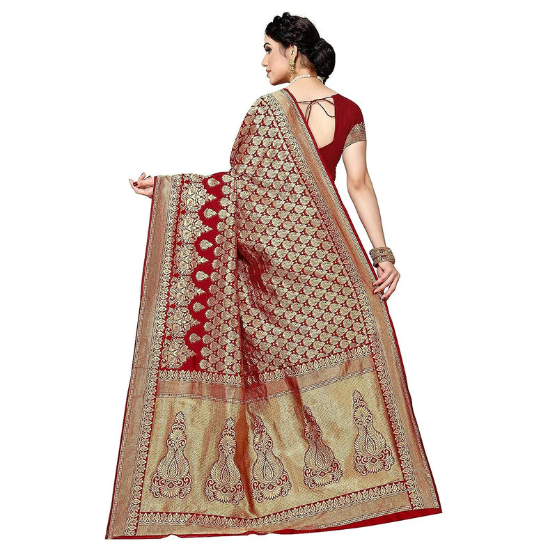 Vamika Red Banarasi Jacquard Weaving Saree