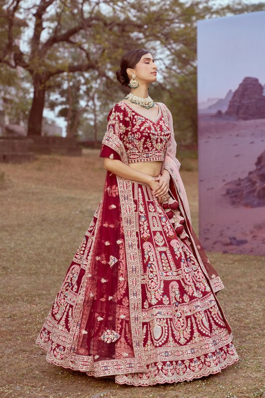 Aastha fashion Maroon Slik lehanga blouse Sequinned Work
