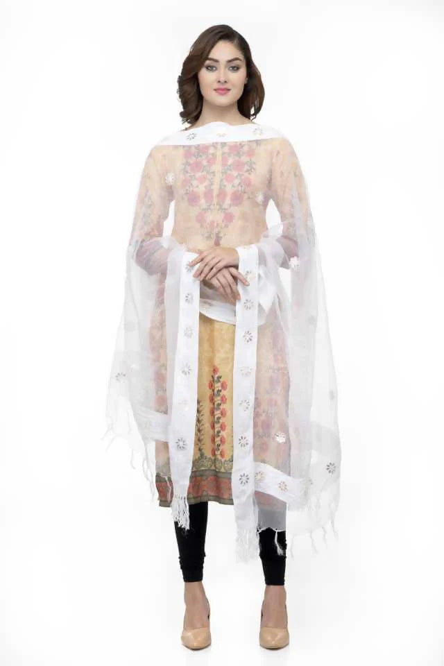 Mominos Fashion White Orgenza Gota Flower Dupatta