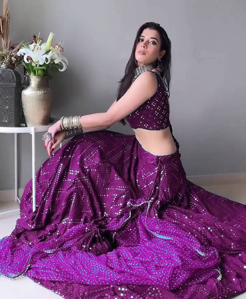 Aastha fashion Dark green Foux Georgette lehanga blouse Embroidery Work