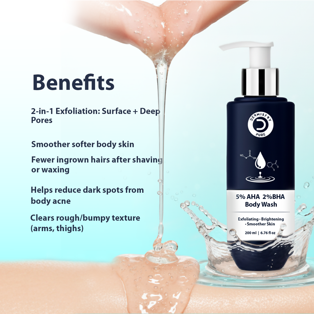 Dermistry 5% AHA 2% BHA Exfoliating D Tan Detan Acne Removal Body Wash For Oily All and Strawberry Skin