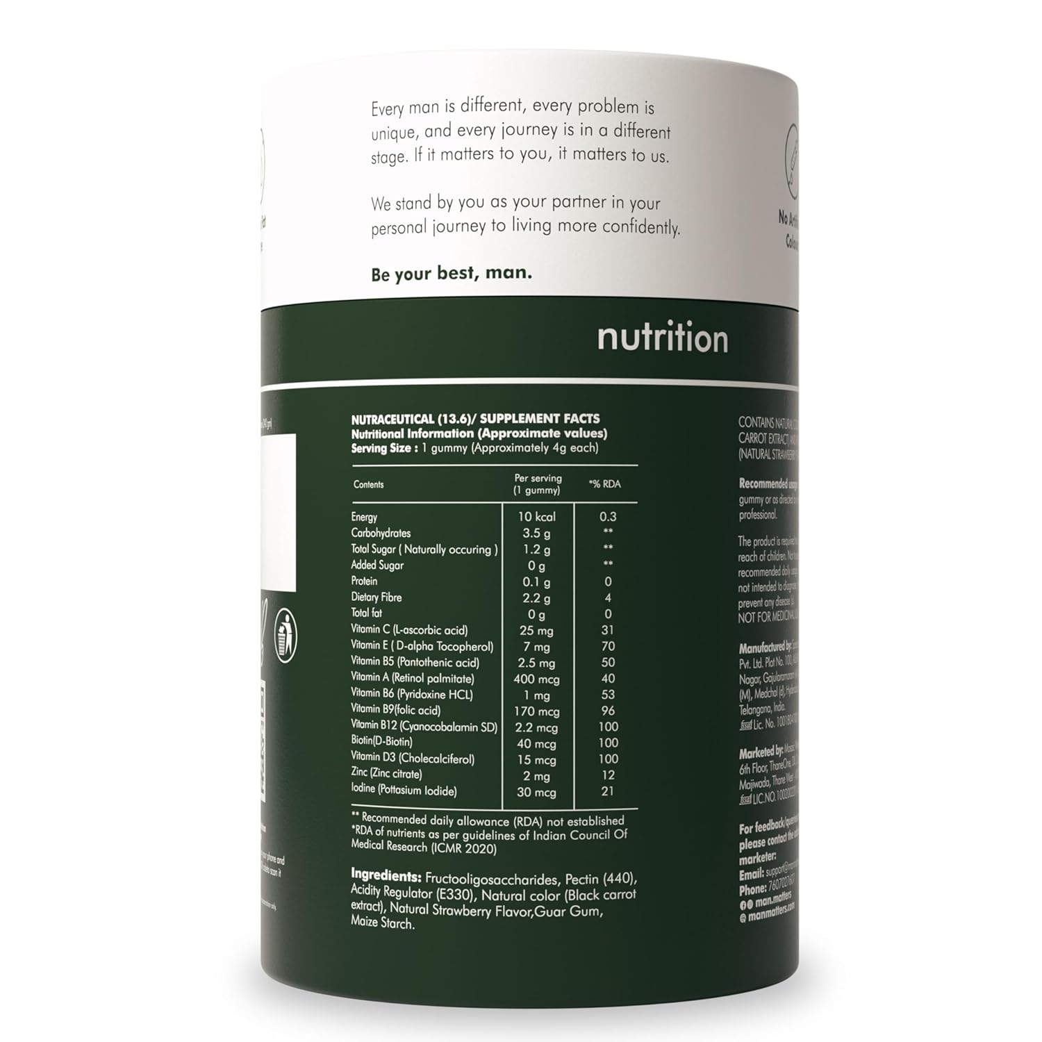 Man Matters Multivitamin Gummies With No Added Sugar | Daily Essential Multivitamin for Men | 15 Vitamins & Minerals, 8 Amino Acids, 7 Herbal Extract | Enhances Immunity & Overall Well Being