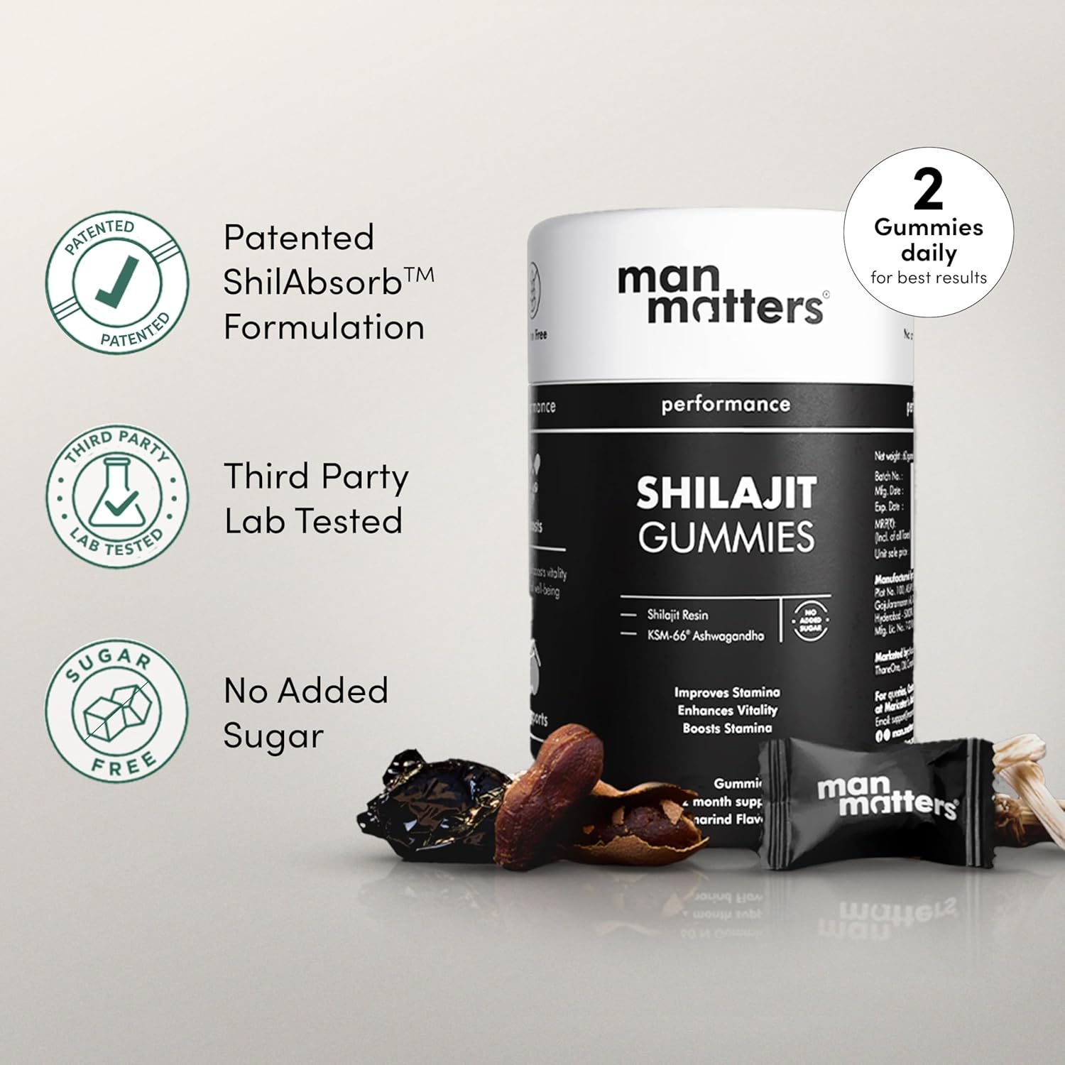 Man Matters Pure Himalayan Shilajit/Shilajeet Gummies with 75% Fulvic Acid & KSM 66 Ashwagandha | Boosts Stamina, Strength & Improves Energy Levels | No Added Sugar |