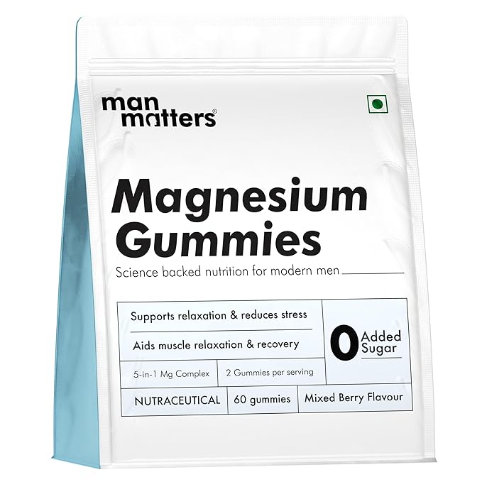 Man Matters Magnesium Glycinate Gummies For Improved Sleep Gummy |Higher Absorption Helps in Relieve Stress, Muscle Recovery & Support Bone Health| No Added Sugar|