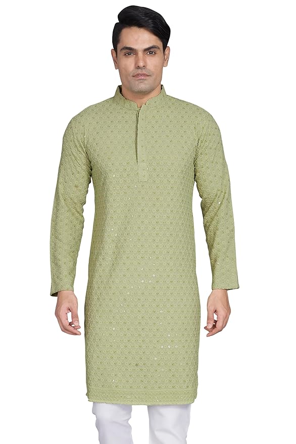 Men's Sequince Embroidered Cotton Blend Only Slim Fit Kurta