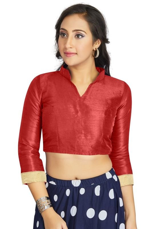 Aastha fashion Red Art Silk Blouse Fabric Matty In Sleeve Blouse work - Prithvi Mart