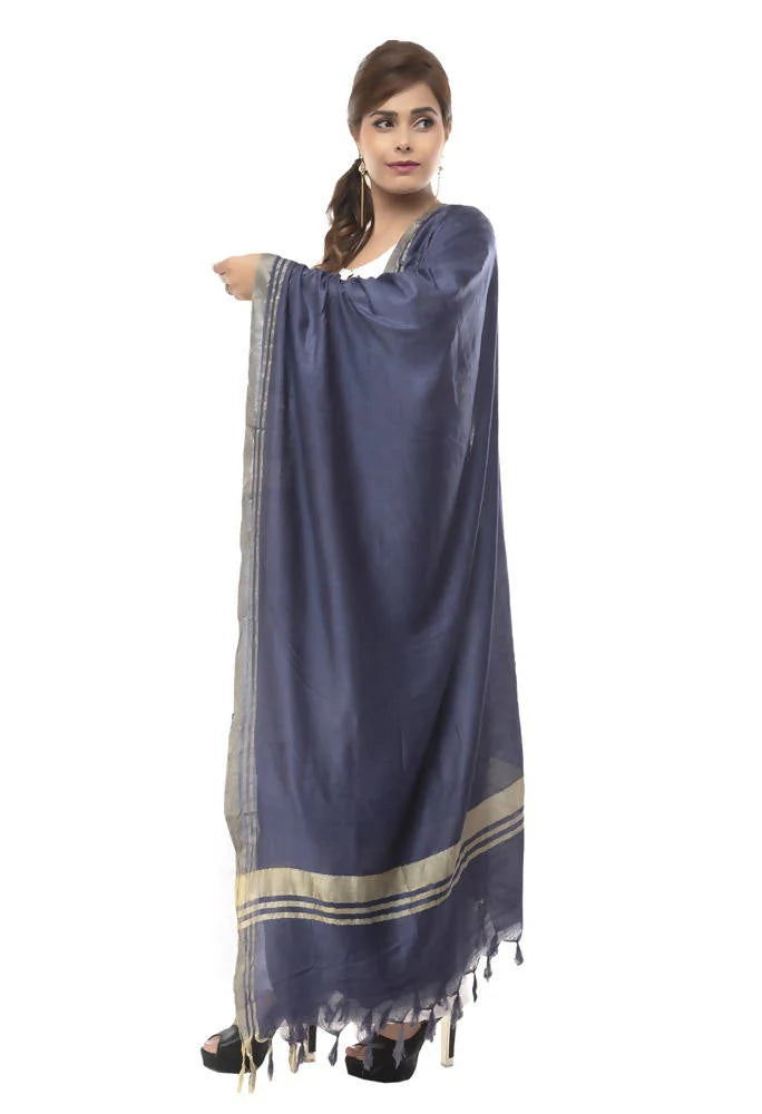 Mominos Fashion Moeza Slub Cotton Navy Blue Dupatta