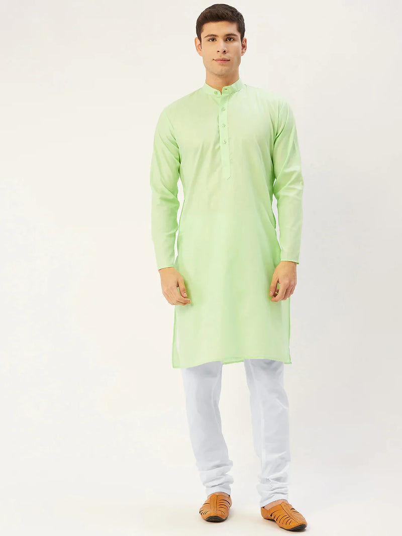 Jompers Men's Lime Cotton Solid Kurta Payjama Sets ( JOKP 611 Lime )