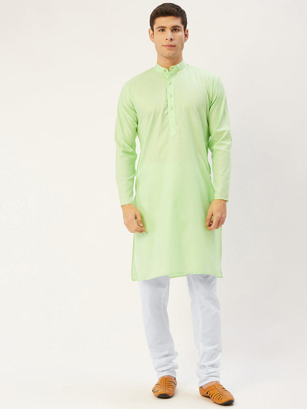 Jompers Men's Lime Cotton Solid Kurta Payjama Sets