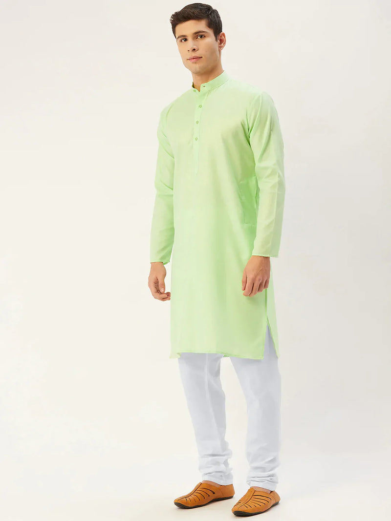 Jompers Men's Lime Cotton Solid Kurta Payjama Sets ( JOKP 611 Lime )