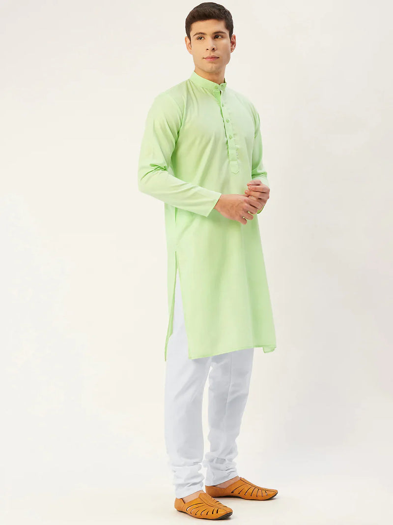 Jompers Men's Lime Cotton Solid Kurta Payjama Sets ( JOKP 611 Lime )