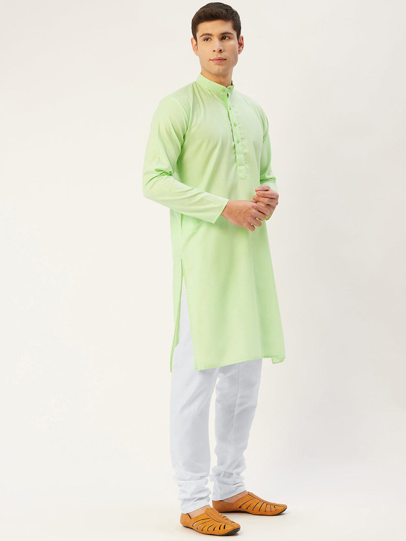 Jompers Men's Lime Cotton Solid Kurta Only