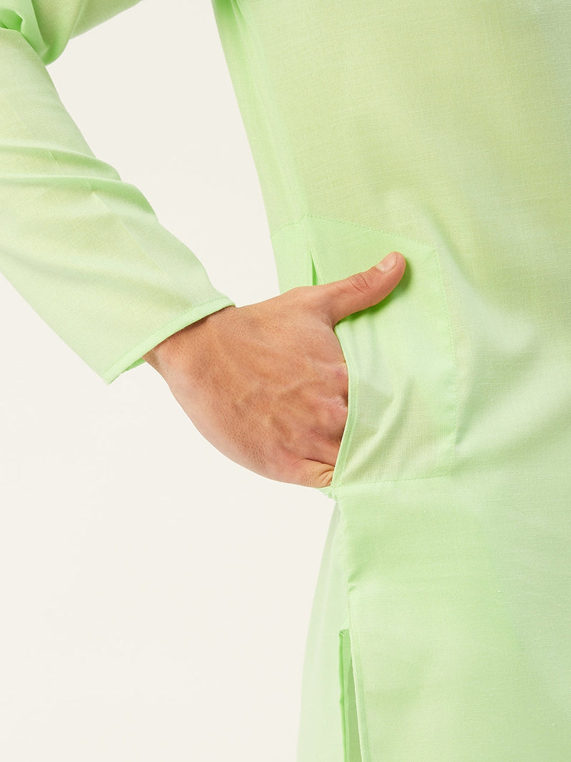 Jompers Men's Lime Cotton Solid Kurta Only