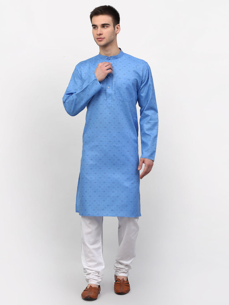 Jompers Men's Sky Printed Cotton Kurta Payjama Sets