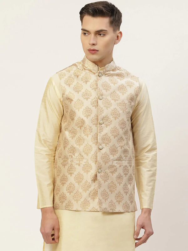 Jompers Men's Cream Printed Nehru Jacket ( JOWC 4032Cream )