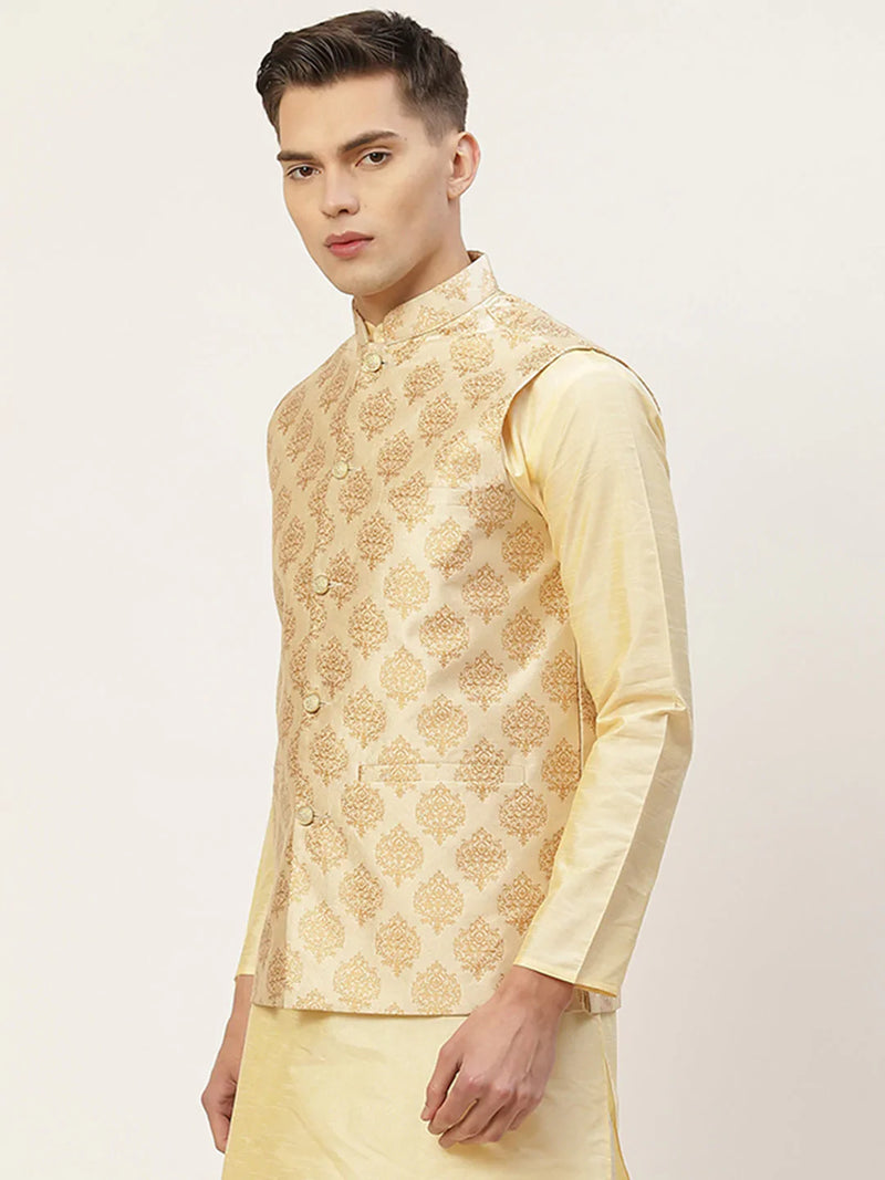 Jompers Men's Cream Printed Nehru Jacket ( JOWC 4032Cream )