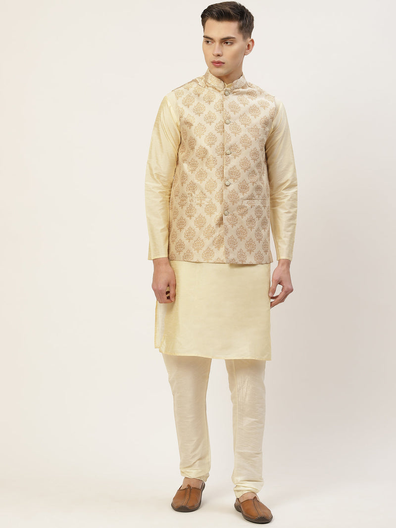 Jompers Men's Cream Printed Nehru Jacket