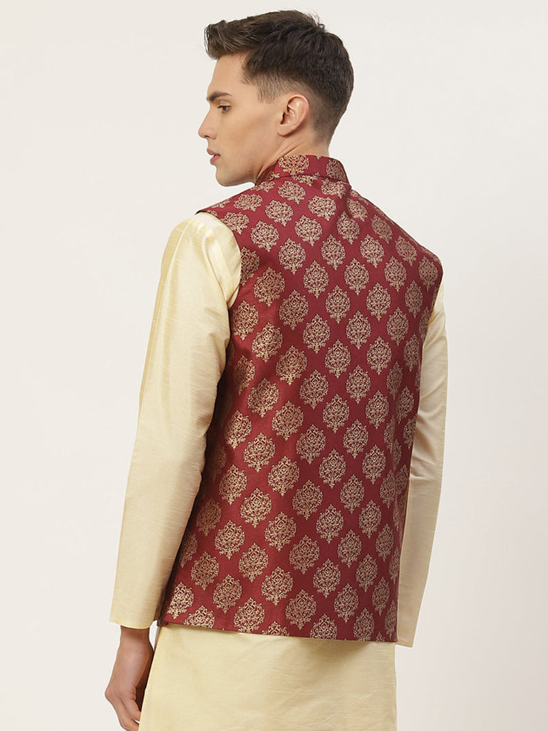 Jompers Men's Maroon Printed Nehru Jacket