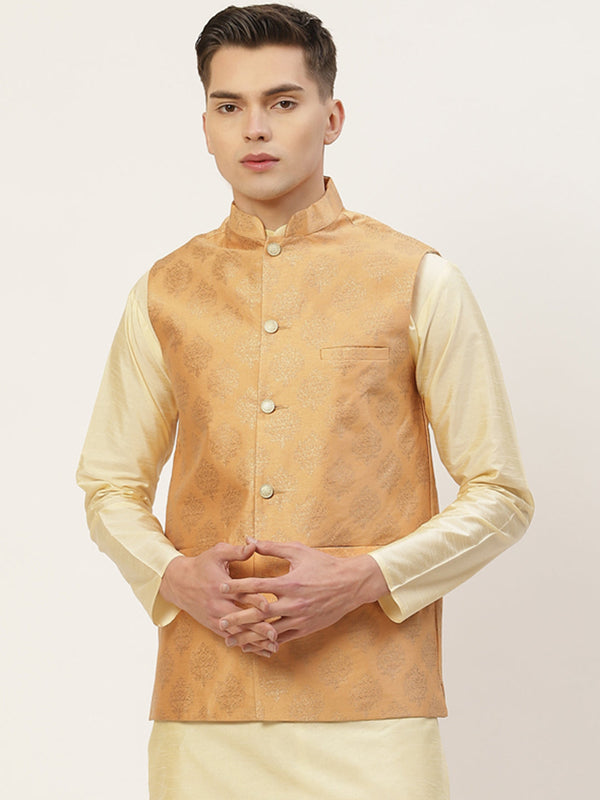 Jompers Men's Peach Printed Nehru Jacket