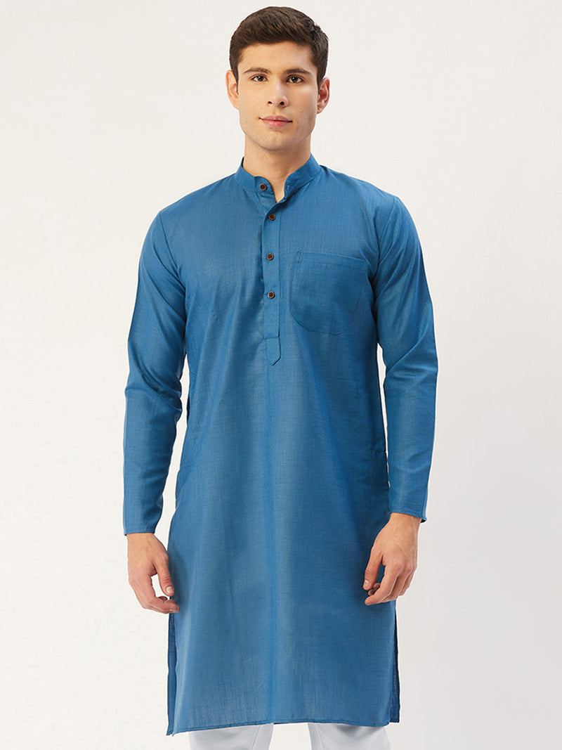 Jompers Men's peacock Cotton Solid Kurta Only