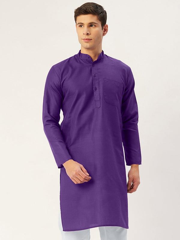 Jompers Men's Purple Cotton Solid Kurta Only