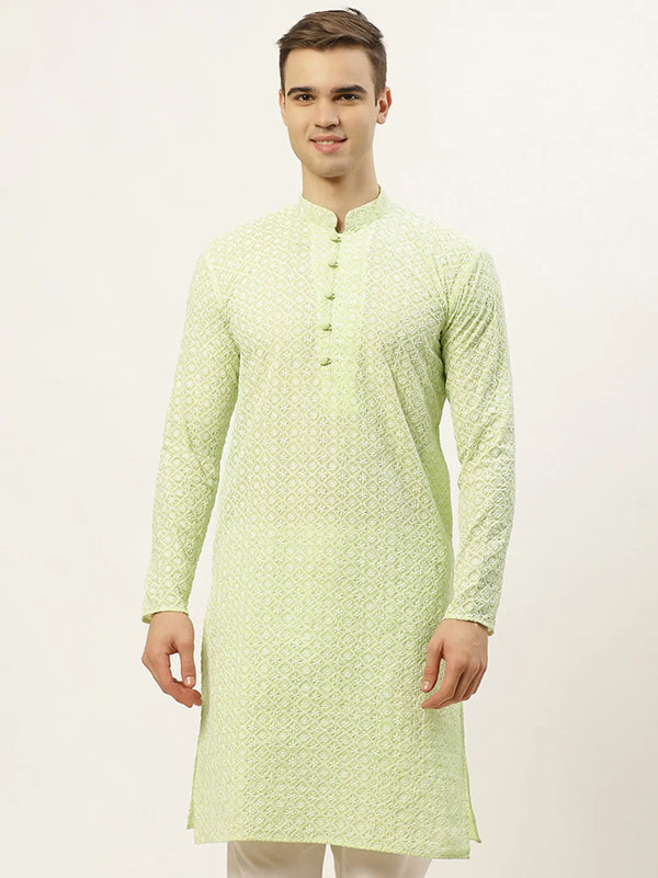 Jompers Men's Green Embroidered Kurta Only ( KO 626 Green )