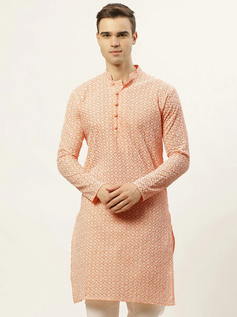 Jompers Men's Orange Embroidered Kurta Only ( KO 626 Orange )