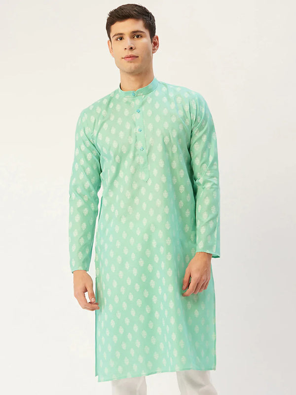 Jompers Men's Green Cotton Floral printed kurta Only( KO 650 Green )