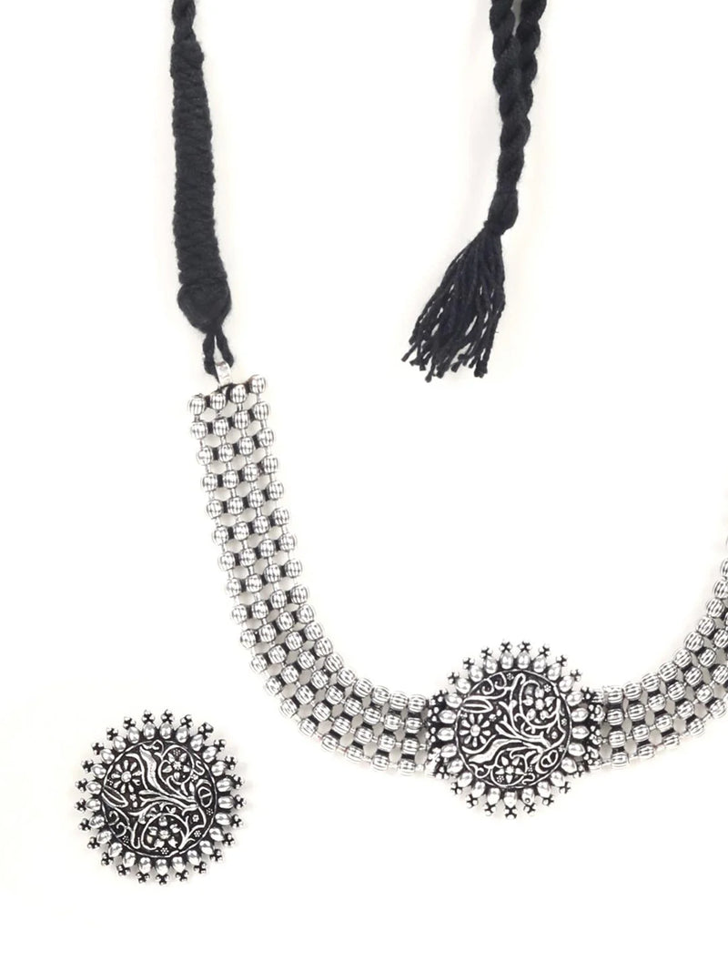 WOMENS SILVER PLEATED OXIDISED BANGEL SET   THZ089