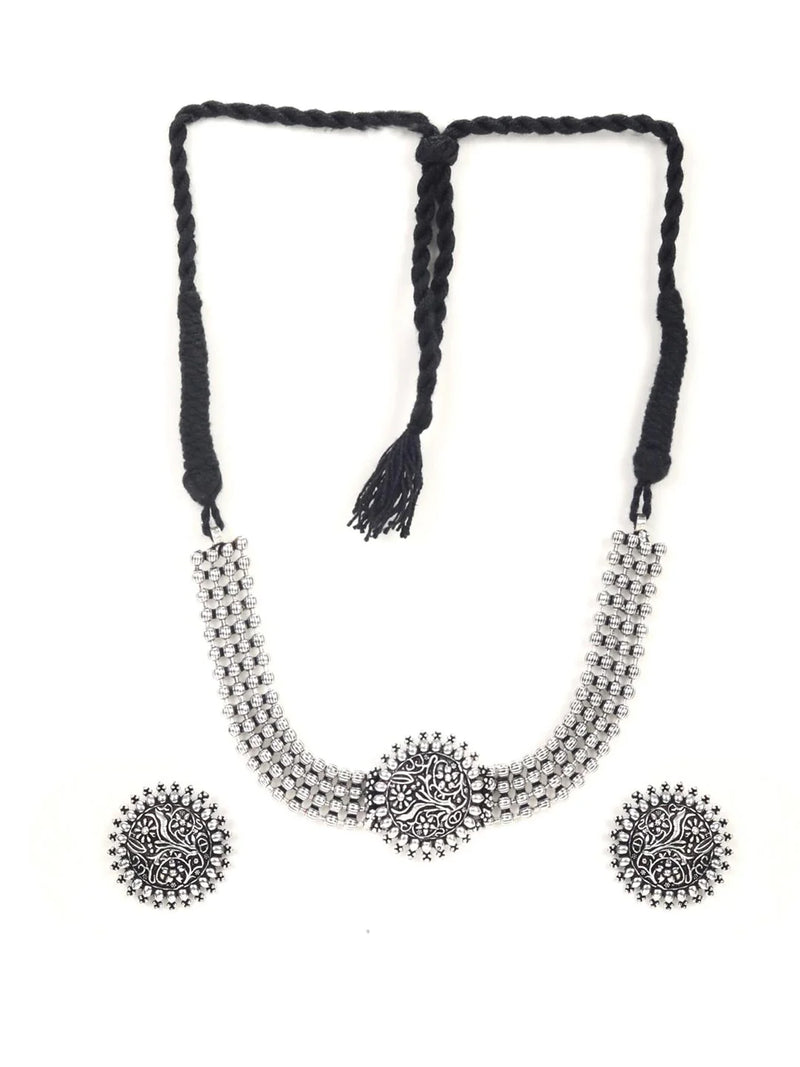 WOMENS SILVER PLEATED OXIDISED BANGEL SET   THZ089