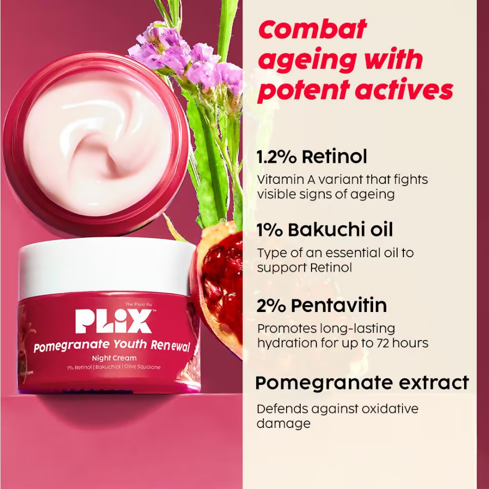 PLIX The Plant Fix 1.20% Retinol & 1% Bakuchi Oil Pomegranate Anti Ageing Night Cream