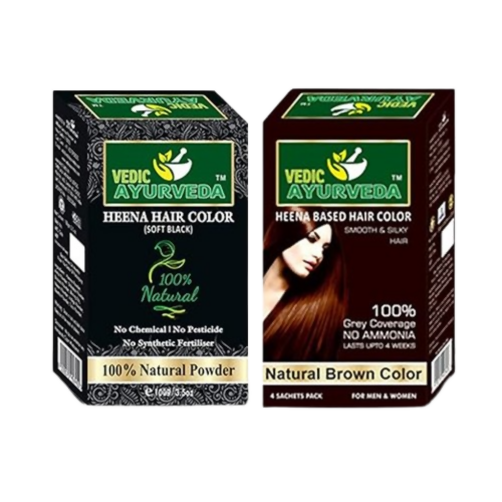 VedicAyurveda Natural Soft Black & Natural No Ammonia Dark Brown Henna Hair Color Powder