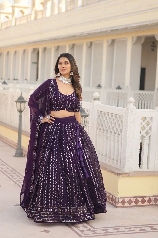 Aastha fashion  wine Lehenga faux blooming blouse fabric embroidery work