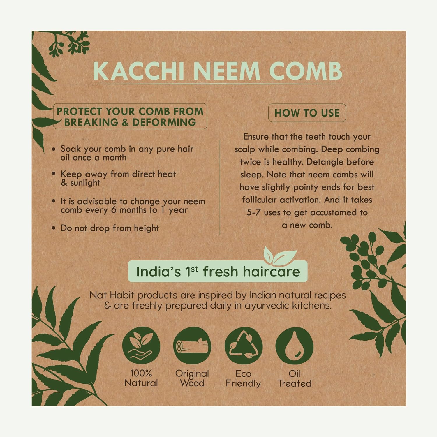 Nat Habit Kacchi Neem Wooden Comb