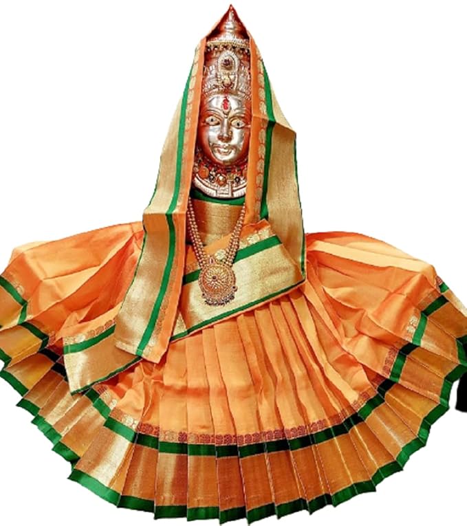 Navaratri Goddess Kalash Silk Saree (Yellow), Matarani Poshak, Maa Laxmi, Durga, Saraswati, Radha Chunri Patka And Lehenga/Ghagra Dress, Margashirsha Devi Maa Accessories For Pooja