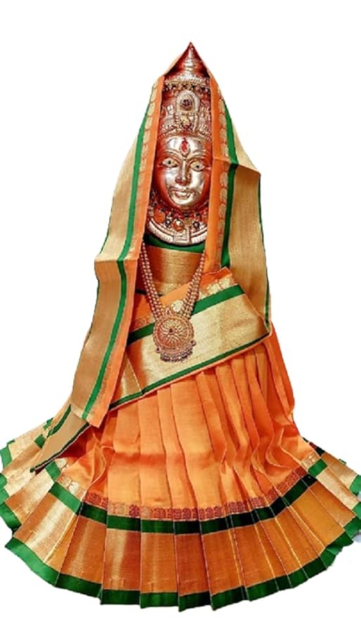 Navaratri Goddess Kalash Silk Saree (Yellow), Matarani Poshak, Maa Laxmi, Durga, Saraswati, Radha Chunri Patka And Lehenga/Ghagra Dress, Margashirsha Devi Maa Accessories For Pooja